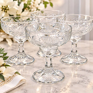Princess House Fantasia Crystal Margarita Glasses Set of 4 Poinsettia #514